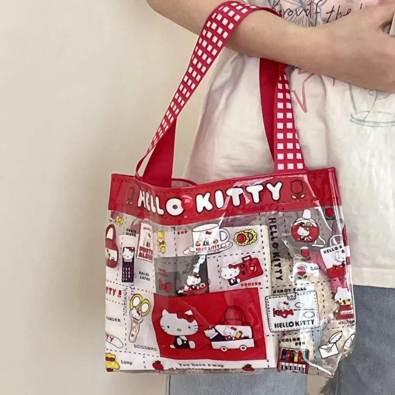 Bolsa HelloKitty Girl Cat PVC adorável fofa transparente à prova d'água bolsa de natação de grande capacidade