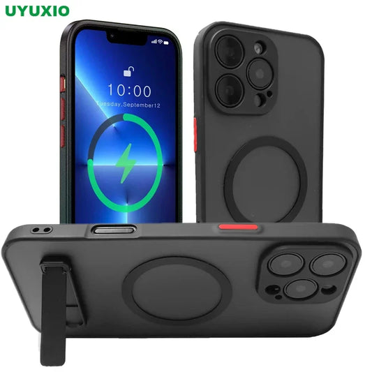 UYUXIO Magnetic Mobile Phone Case with Stand for iPhone 17 Pro Max Air 16 15 14 Plus 13 12 Mini 11 Matte Cover with Kickstand